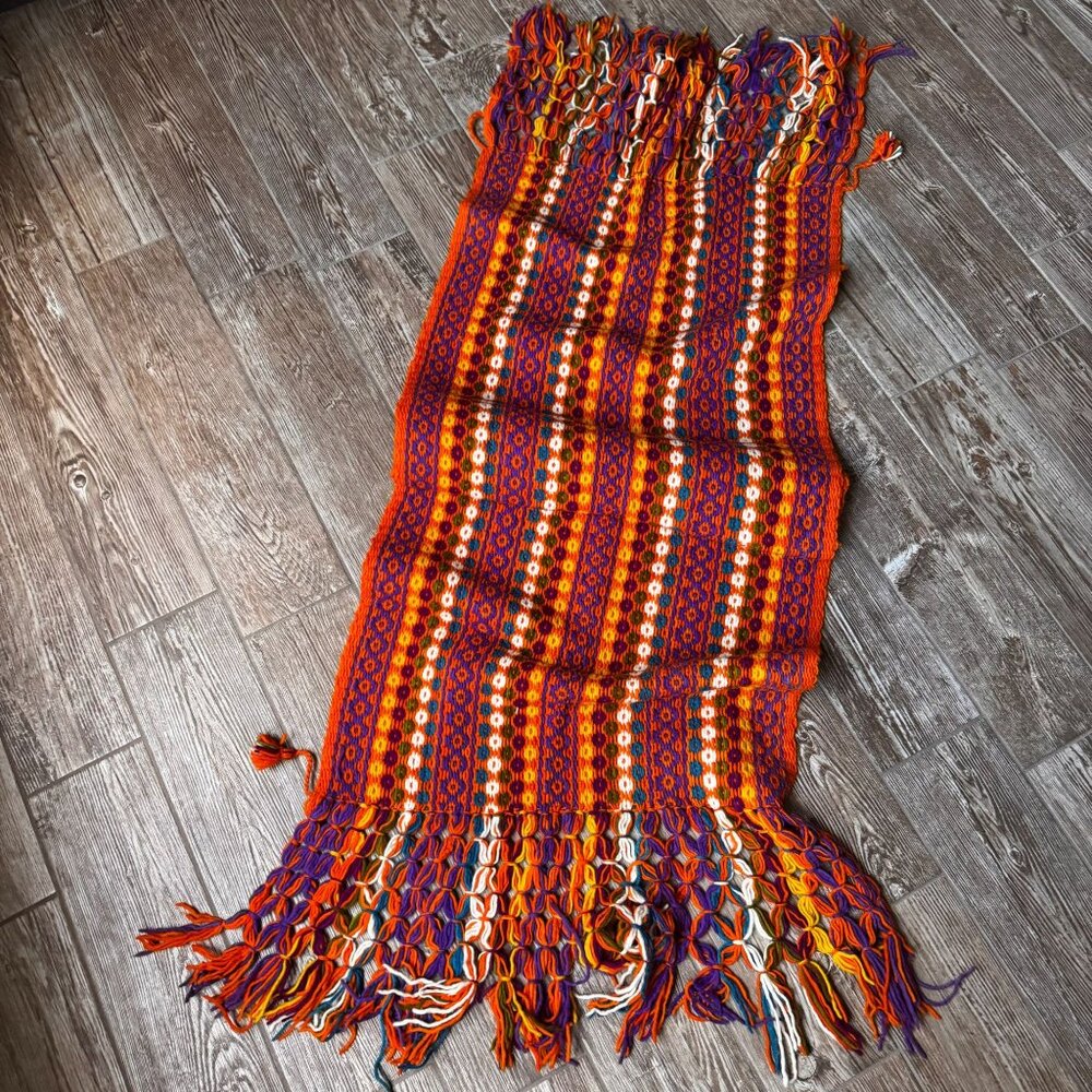 Handwoven Wool Blanket Throw End Bed‎ Colorful Scarf Fringed Edges Tribal Boho - Picture 2 of 7